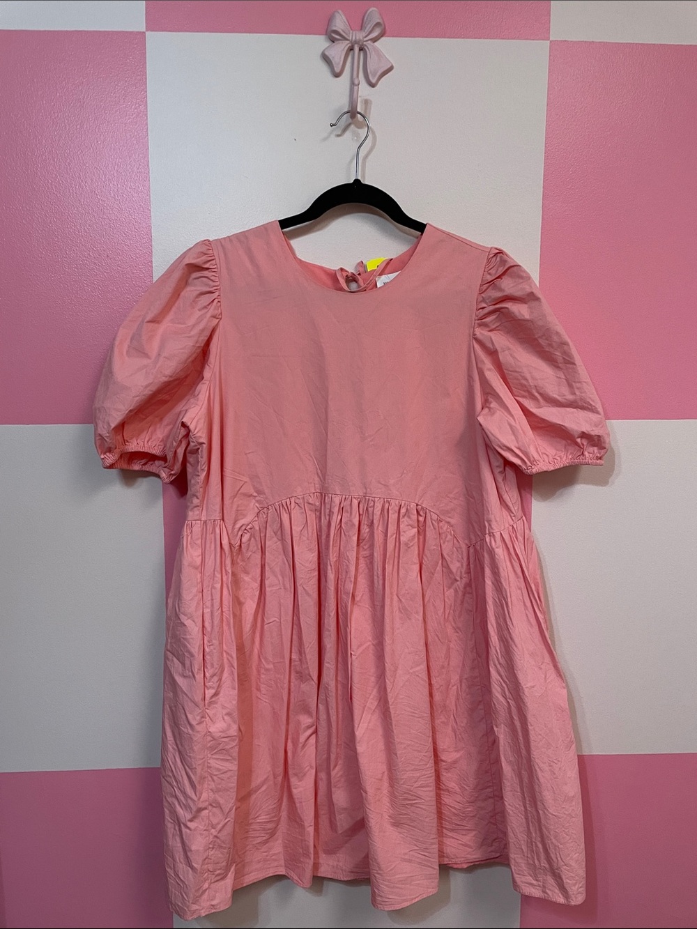 Women's Pink Puff-Sleeve Casual Babydoll Dress
